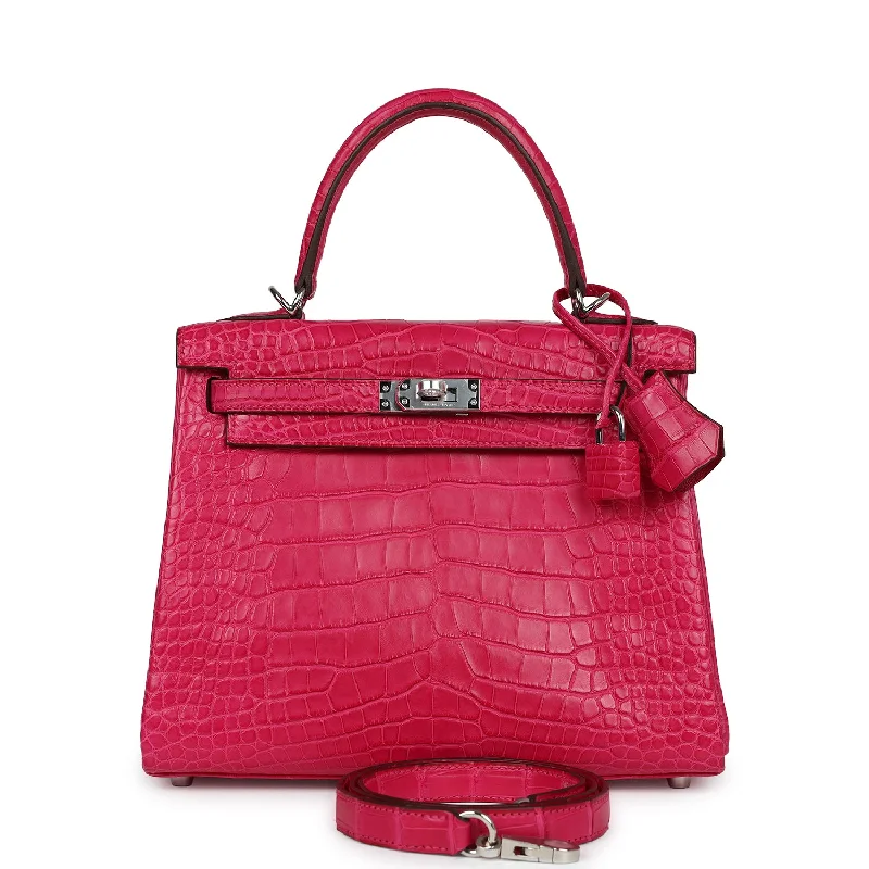 Hermes bags with custom features -Hermes Kelly Retourne 25 Framboise Matte Alligator Palladium Hardware