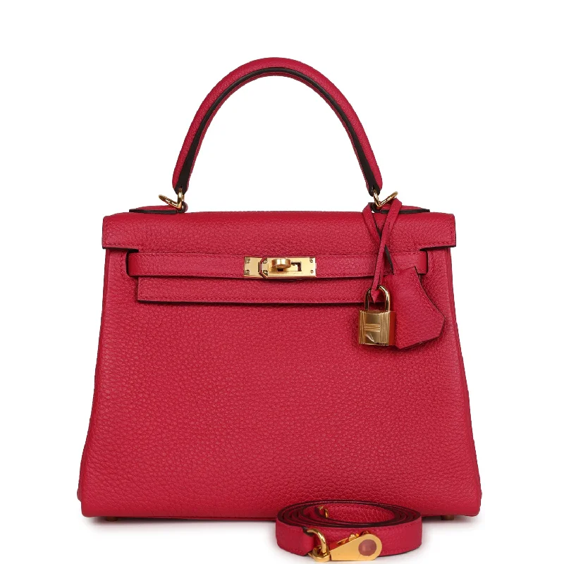 Hermes handbags for premium buyers -Hermes Kelly Retourne 25 Framboise Togo Gold Hardware