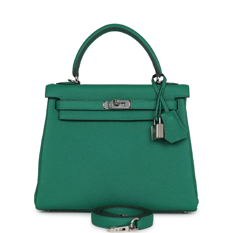 Hermes luxury bags for fashion-forward women -Hermes Kelly Retourne 25 Vert Vertigo Togo Palladium Hardware