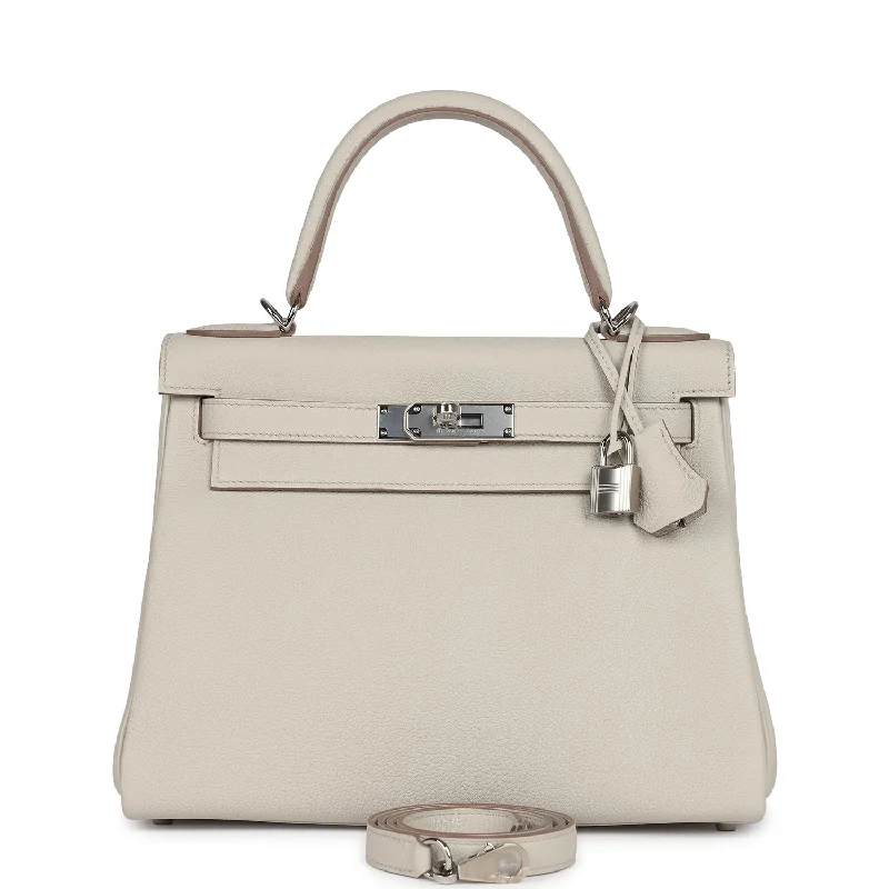 Hermes bags with exotic leather designs -Hermes Kelly Retourne 28 Beton Togo Palladium Hardware