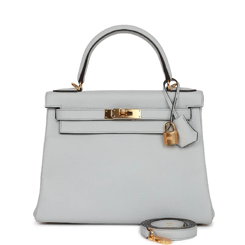 Hermes handbags with embossed logos -Hermes Kelly Retourne 28 Bleu Pale Clemence Gold Hardware