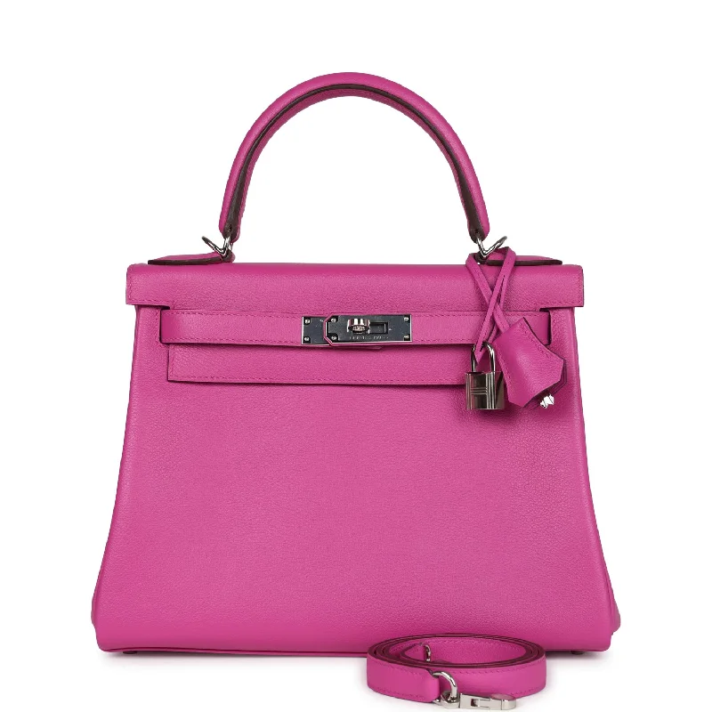 Hermes luxury bags with exclusive designs -Hermes Kelly Retourne 28 Magnolia Evercolor Palladium Hardware