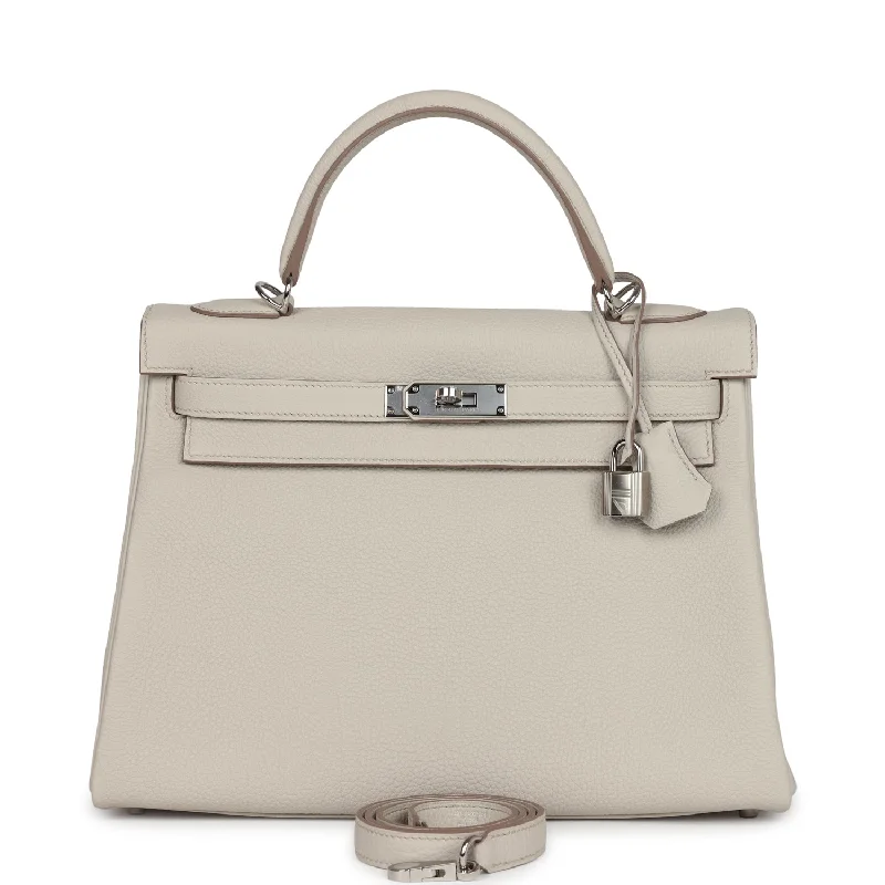 Hermes luxury bags with timeless elegance -Hermes Kelly Retourne 32 Beton Togo Palladium Hardware