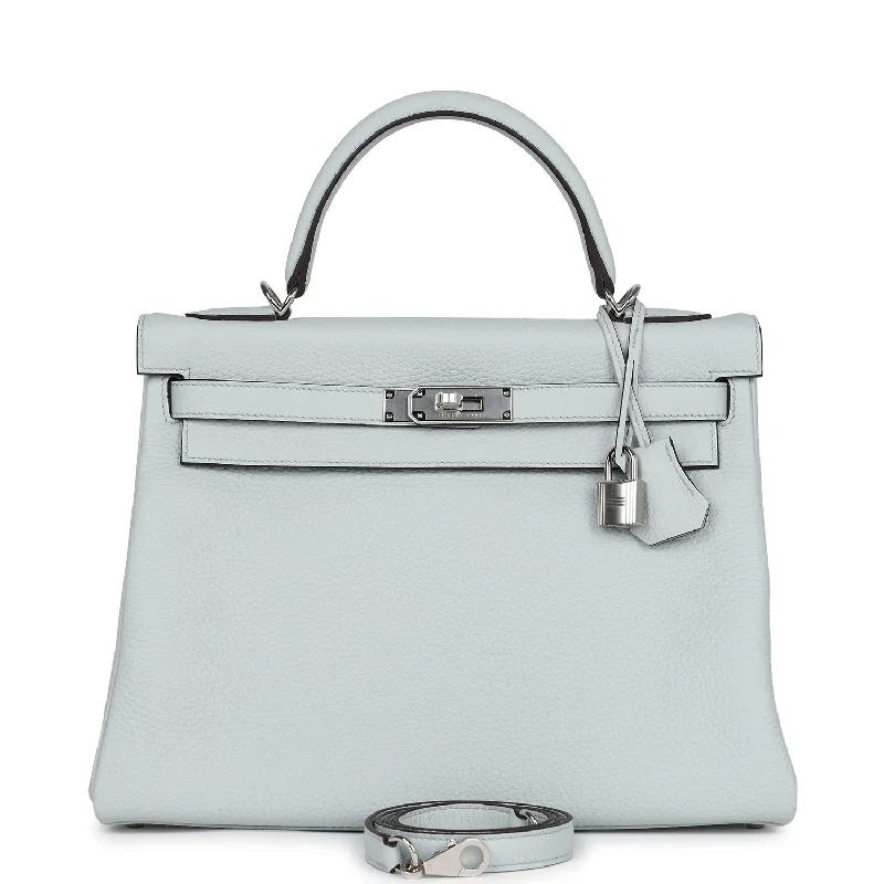 Hermes handbags for fashion-forward women -Hermes Kelly Retourne 32 Bleu Pale Clemence Palladium Hardware