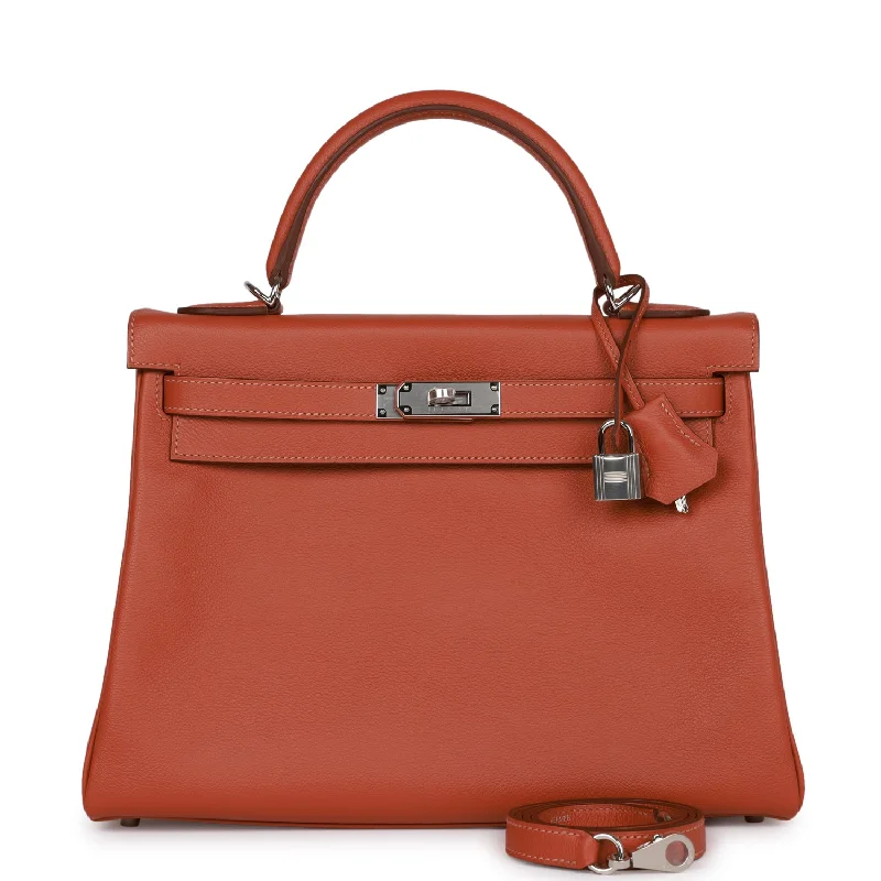 Hermes bags with luxe embellishments -Hermes Kelly Retourne 32 Blush Verso Evercolor Palladium Hardware