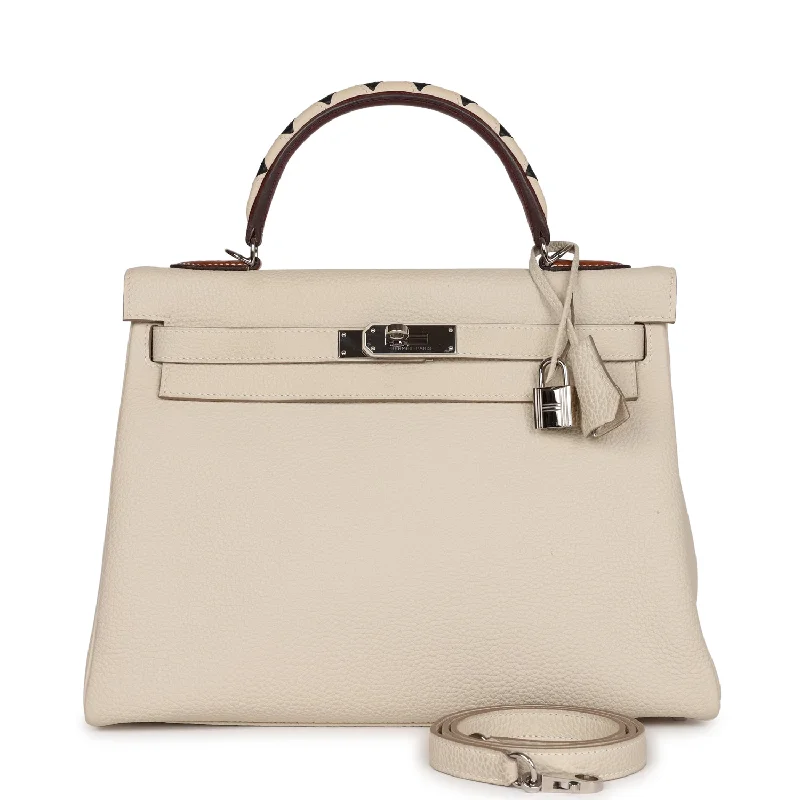 Hermes handbags for fashion-forward women -Pre-owned Hermes Kelly Retourne 32 Craie Au Gallop Togo Palladium Hardware