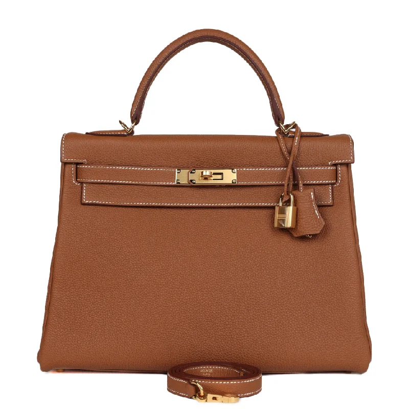 Hermes leather bags for sophisticated women -Hermes Kelly Retourne 32 Gold Togo Gold Hardware