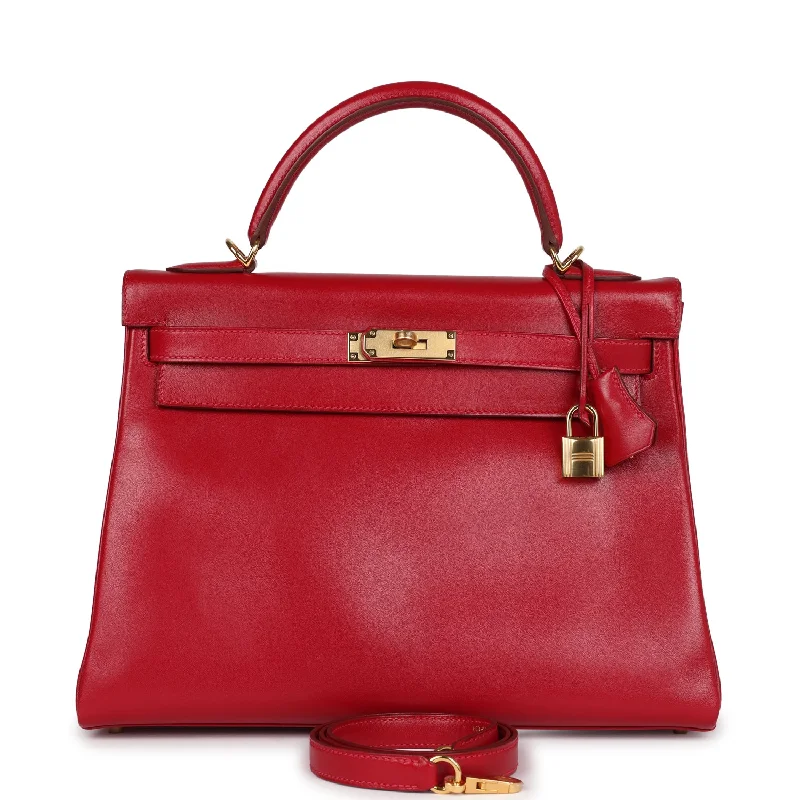 Hermes bags for exclusive fashion lovers -Hermes Kelly Retourne 32 Rouge Vif Tadelakt Gold Hardware