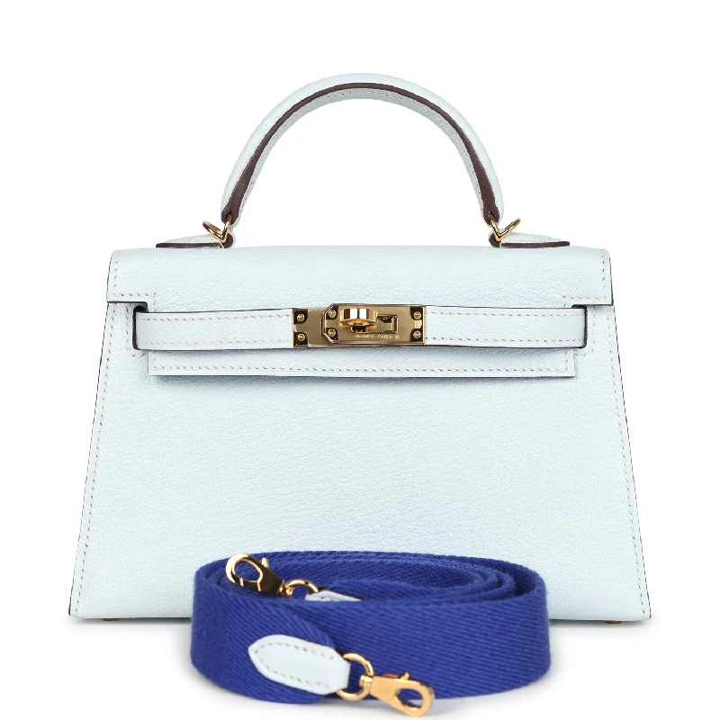 Hermes handbags for everyday luxury -Hermes Kelly Sellier 20 Bleu Brume Chevre Gold Hardware