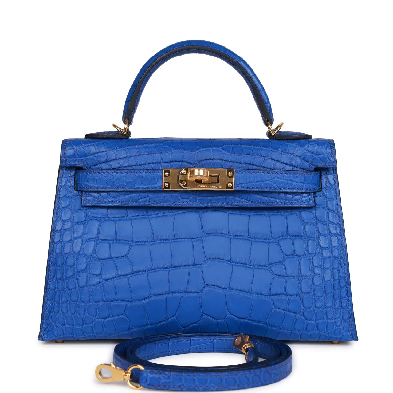 Hermes bags with high-end stitching -Hermes Kelly Sellier 20 Bleu Royal Matte Alligator Gold Hardware