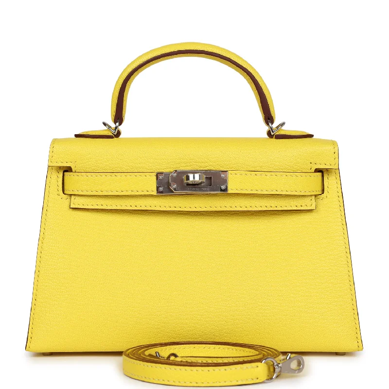 Hermes handbags with handcrafted detailing -Hermes Kelly Sellier 20 Jaune Citron Chevre Palladium Hardware