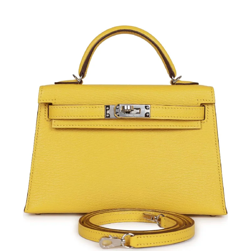 Hermes handbags with leather embossing -Hermes Kelly Sellier 20 Jaune de Naples Verso Chèvre Palladium Hardware