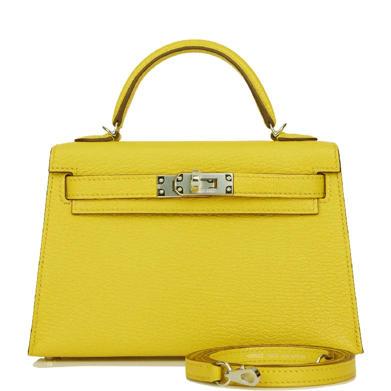 Hermes bags for glamorous occasions -Hermes Kelly Sellier 20 Jaune de Naples Verso Chèvre Palladium Hardware