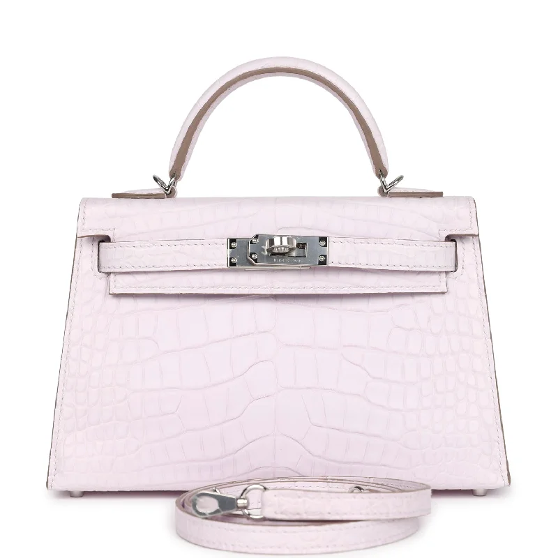 Hermes bags with timeless shapes -Hermes Kelly Sellier 20 Mauve Pale Boreal Satin Alligator Palladium Hardware