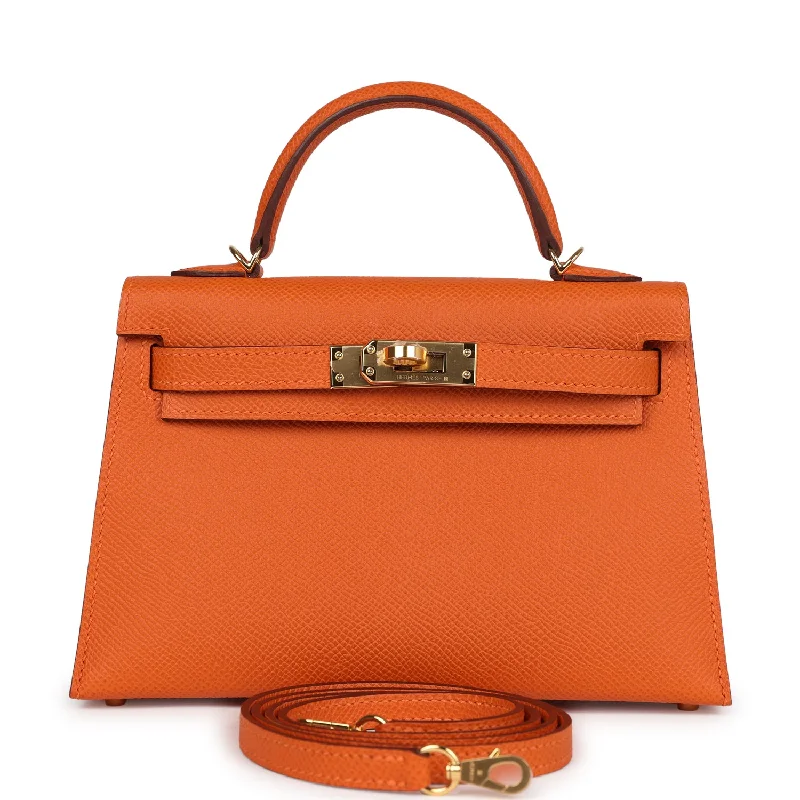 Hermes luxury bags with high-end craftsmanship -Hermes Kelly Sellier 20 Orange Epsom Gold Hardware