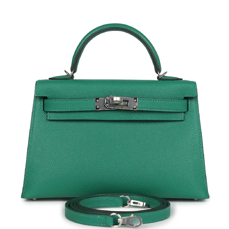 Hermes handbags with luxurious designs -Hermes Kelly Sellier 20 Vert Vertigo Epsom Palladium Hardware