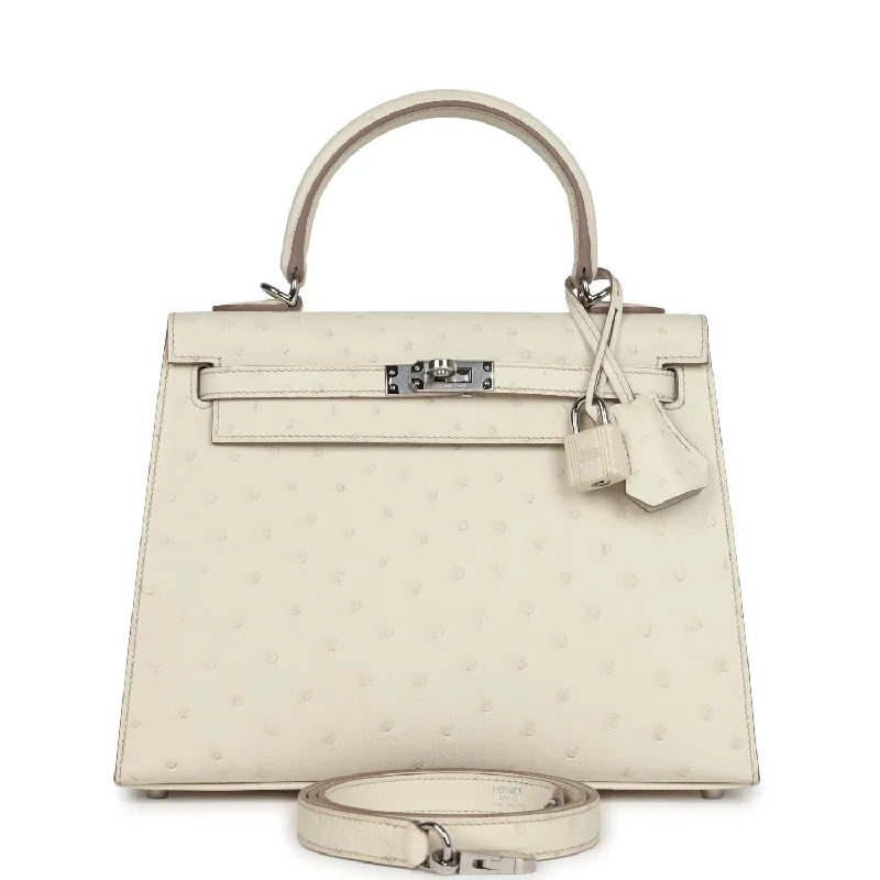 Hermes bags with premium hardware -Hermes Kelly Sellier 25 Beton Ostrich Palladium Hardware