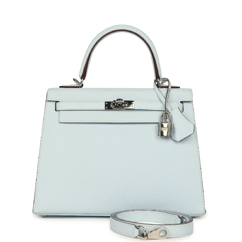 Hermes luxury bags for collectors -Pre-owned Hermes Kelly Sellier 25 Bleu Brume Epsom Palladium Hardware