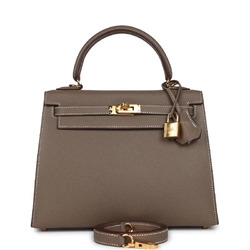 Hermes handbags with modern designs -Hermes Kelly Sellier 25 Etoupe Epsom Gold Hardware