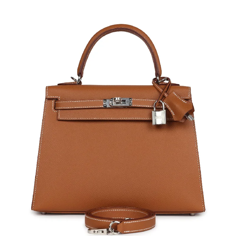 Hermes bags with fine craftsmanship -Hermes Kelly Sellier 25 Gold Epsom Palladium Hardware