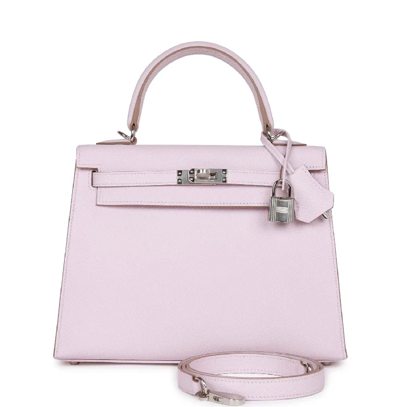 Hermes handbags with elegant appeal -Hermes Kelly Sellier 25 Mauve Pale Epsom Palladium Hardware