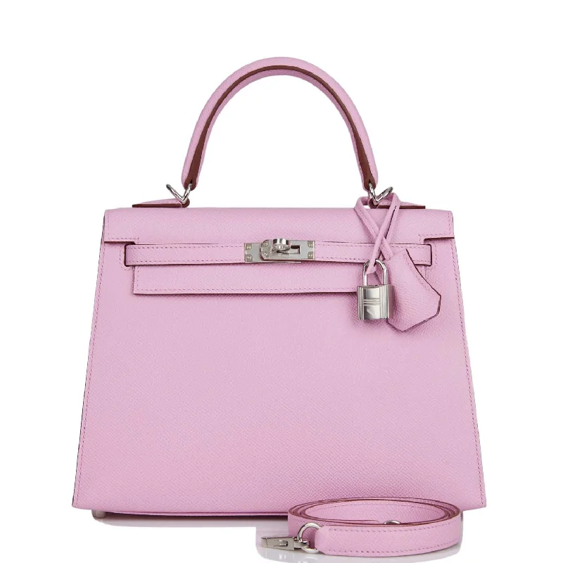 Hermes bags with custom accents -Hermes Kelly Sellier 25 Mauve Sylvestre Epsom Palladium Hardware