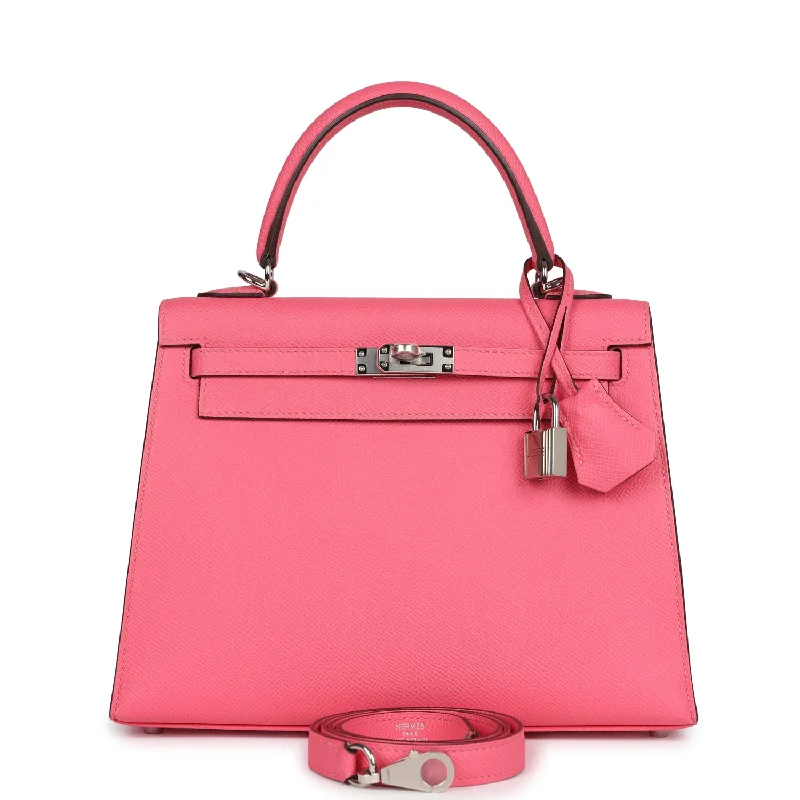 Hermes bags for stylish occasions -Hermes Kelly Sellier 25 Rose Azalee Epsom Palladium Hardware