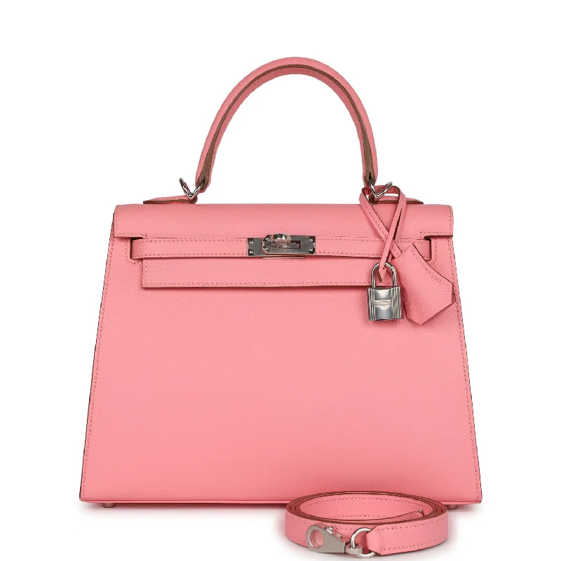 Hermes luxury handbags with bold designs -Hermes Kelly Sellier 25 Rose Confetti Epsom Palladium Hardware