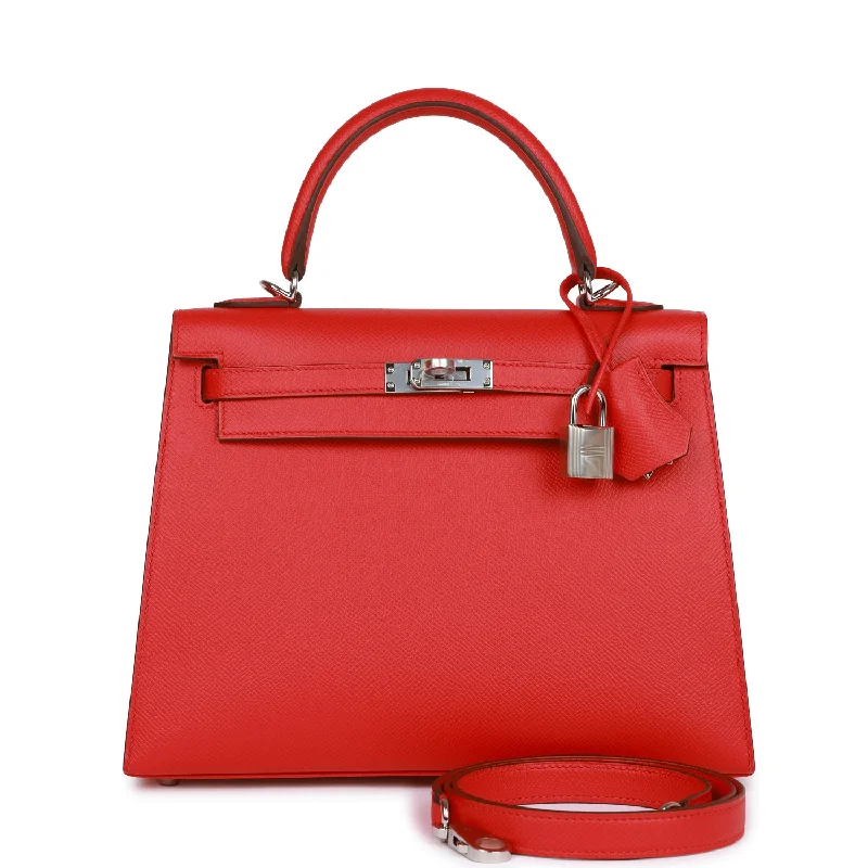 Hermes bags for rare collections -Hermes Kelly Sellier 25 Rouge de Coeur Verso Epsom Palladium Hardware