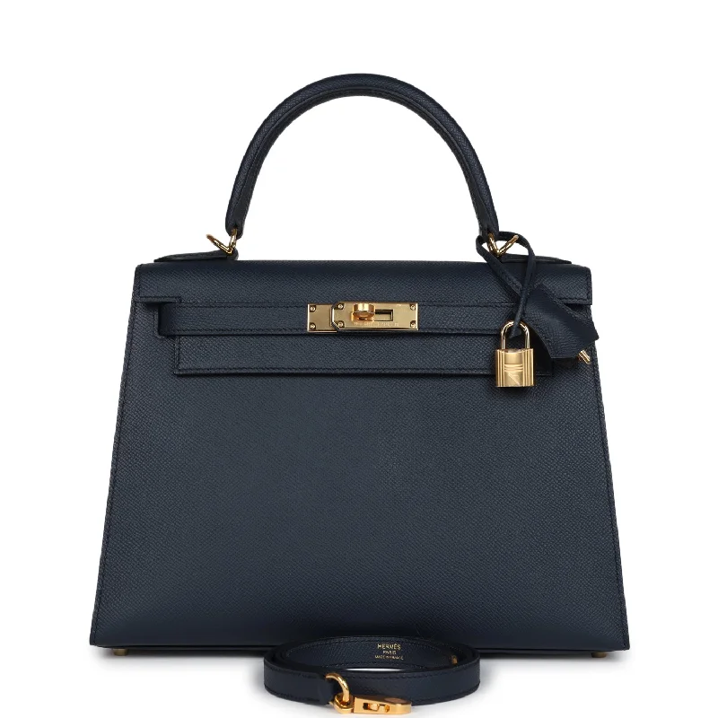 Hermes luxury bags for timeless elegance -Hermes Kelly Sellier 28 Bleu Indigo Epsom Gold Hardware