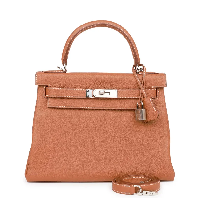 Buy Hermes leather handbags online -Hermes Kelly Retourne 28 Gold Togo Palladium Hardware