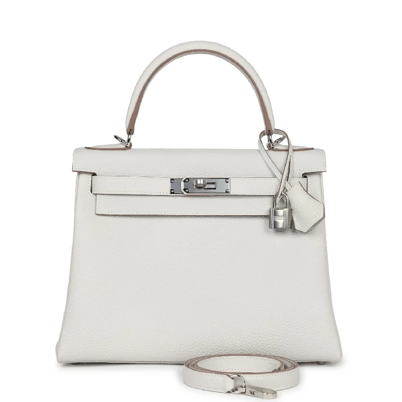 Hermes leather handbags with detailed stitching -Hermes Kelly Retourne 28 Gris Pale Togo Palladium Hardware