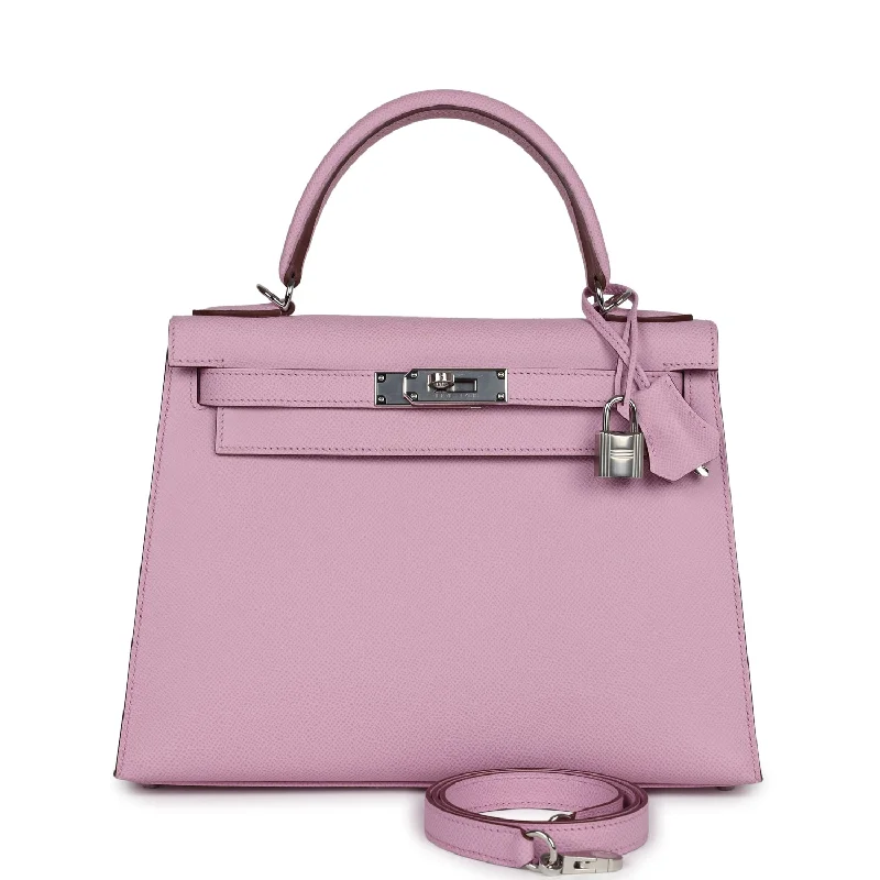 Hermes handbags for the fashion elite -Pre-owned Hermes Kelly Sellier 28 Mauve Sylvestre Epsom Palladium Hardware