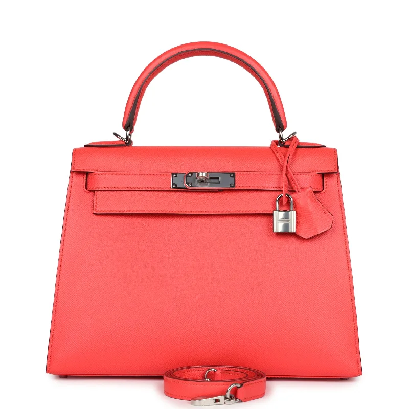 Hermes bags with unique colors -Hermes Kelly Sellier 28 Rose Texas Epsom Palladium Hardware