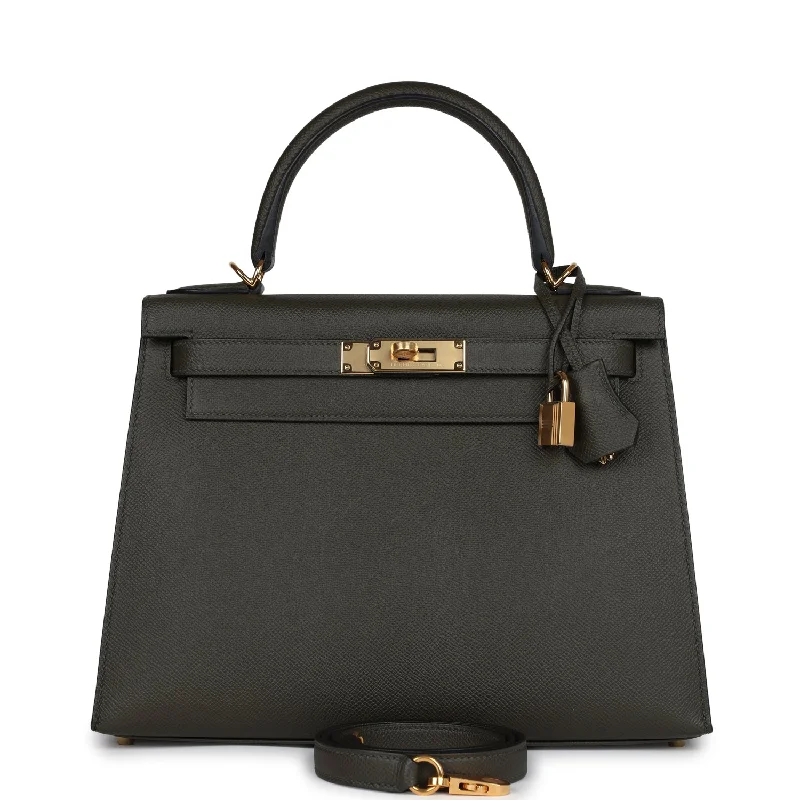 Hermes bags with custom features -Hermes Kelly Sellier 28 Vert De Gris Epsom Gold Hardware