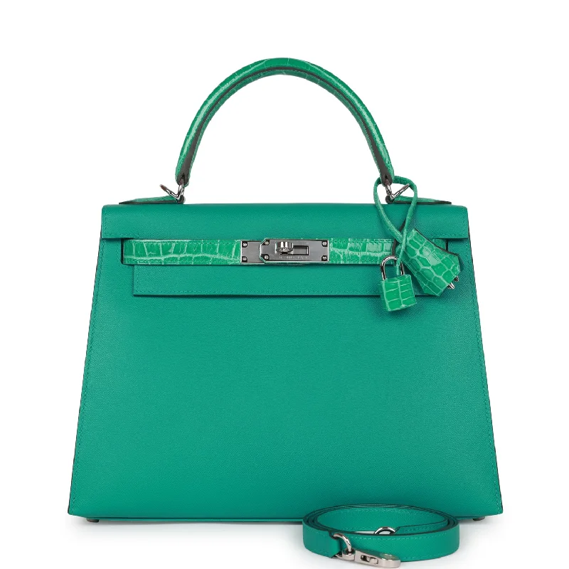 Hermes handbags for exclusive fashion lovers -Hermes Kelly Sellier 28 Vert Verone Madame and Shiny Niloticus Crocodile Touch Palladium Hardware