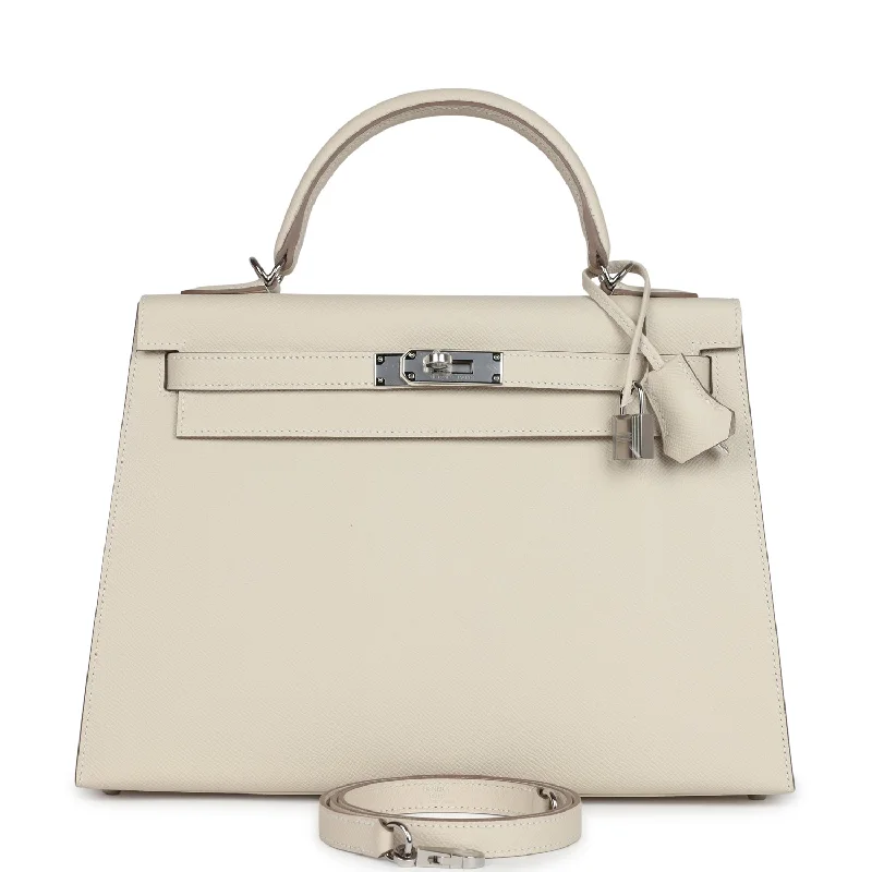 Hermes handbags with embossed logos -Hermes Kelly Sellier 32 Craie Epsom Palladium Hardware