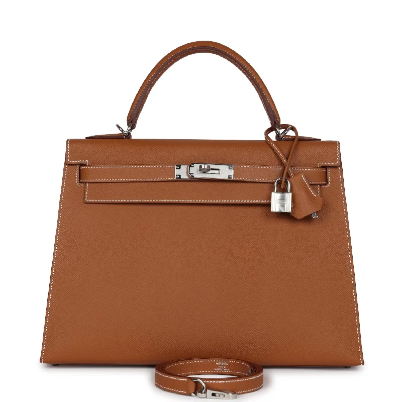 Hermes handbags with iconic designs -Hermes Kelly Sellier 32 Gold Epsom Palladium Hardware