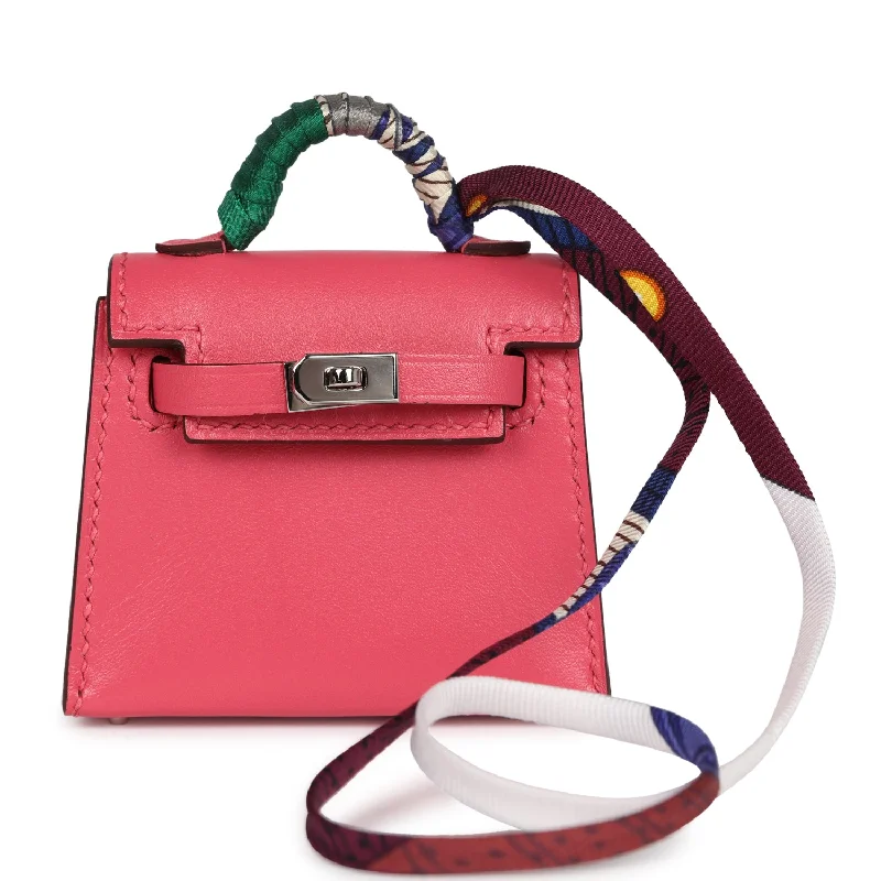 Hermes handbags for timeless appeal -Hermes Mini Kelly Twilly Bag Charm Rose Lipstick Tadelakt Gold Hardware