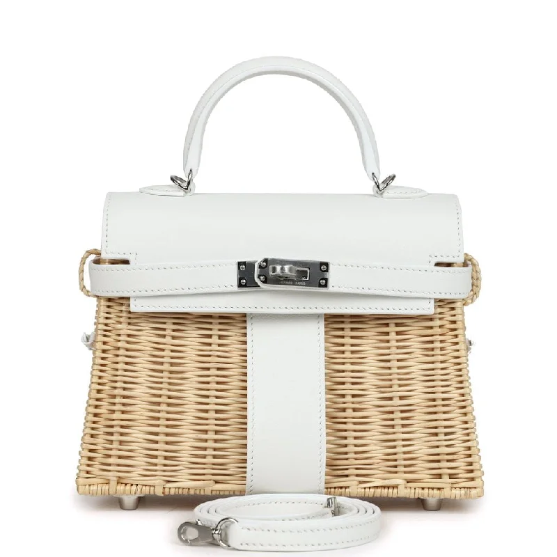 Hermes bags with premium appeal -Hermes Mini Picnic Kelly 20 White Swift Palladium Hardware