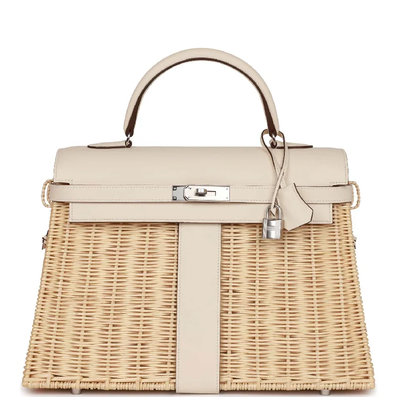 Hermes bags with vintage appeal -Hermes Picnic Kelly 35 Nata Swift Palladium Hardware