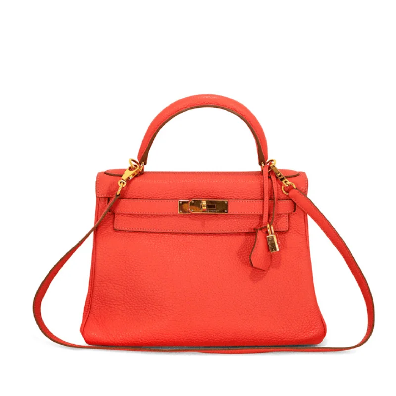 Hermes bags with custom accents -Hermès 28cm Rouge Casaque Togo Leather Kelly Bag