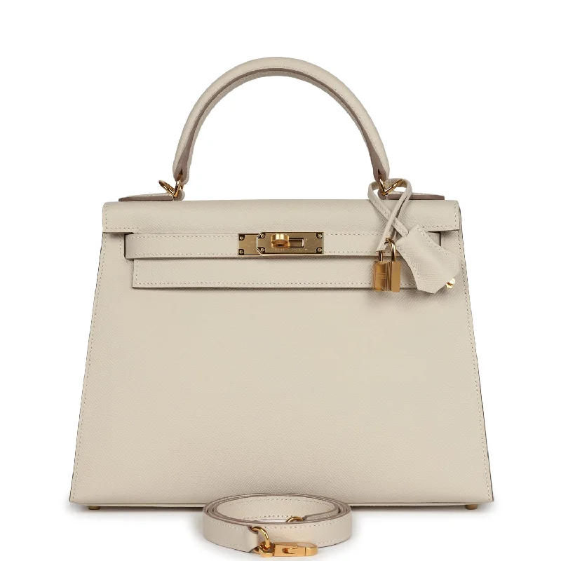 Hermes designer handbags with classic appeal -Hermes Kelly Sellier 28 Craie Epsom Gold Hardware