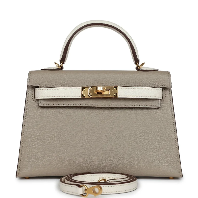 Hermes bags with premium hardware -Hermes Special Order (HSS) Kelly 20 Gris Tourterelle and Nata Chevre Gold Hardware