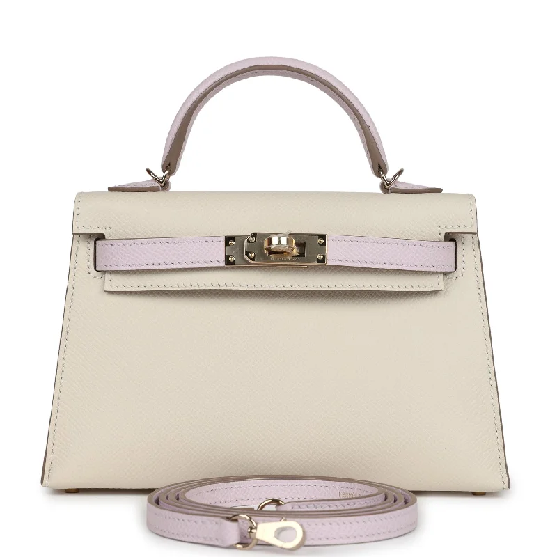 Hermes luxury handbags for women -Hermes Special Order (HSS) Kelly Sellier 20 Craie and Mauve Pale Epsom Permabrass Hardware