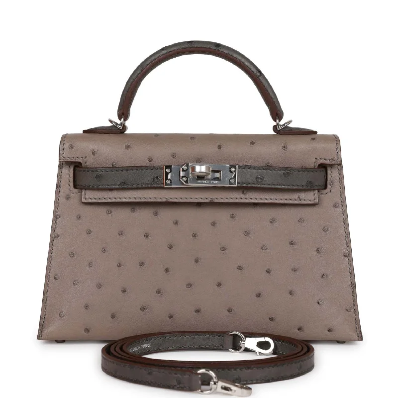 Hermes leather bags for business styling -Hermes Special Order (HSS) Kelly Sellier 20 Gris Tourterelle and Graphite Ostrich Palladium Hardware