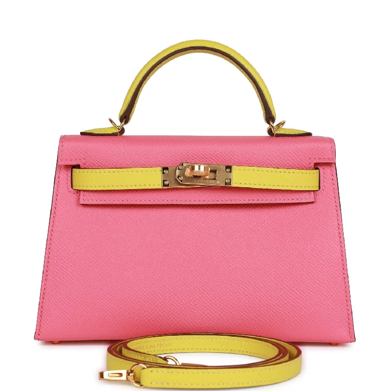 Hermes luxury bags for fashion-forward women -Hermes Special Order (HSS) Kelly Sellier 20 Rose Azalee and Lime Epsom Gold Hardware