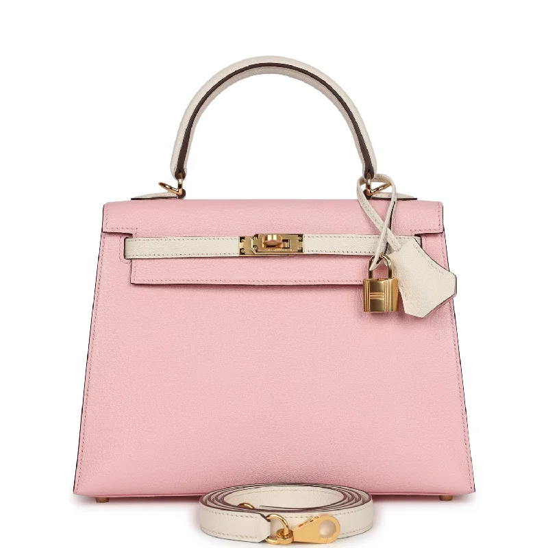 Hermes handbags with luxury appeal -Hermes Special Order (HSS) Kelly Sellier 25 Rose Sakura and Nata Chevre Gold Hardware