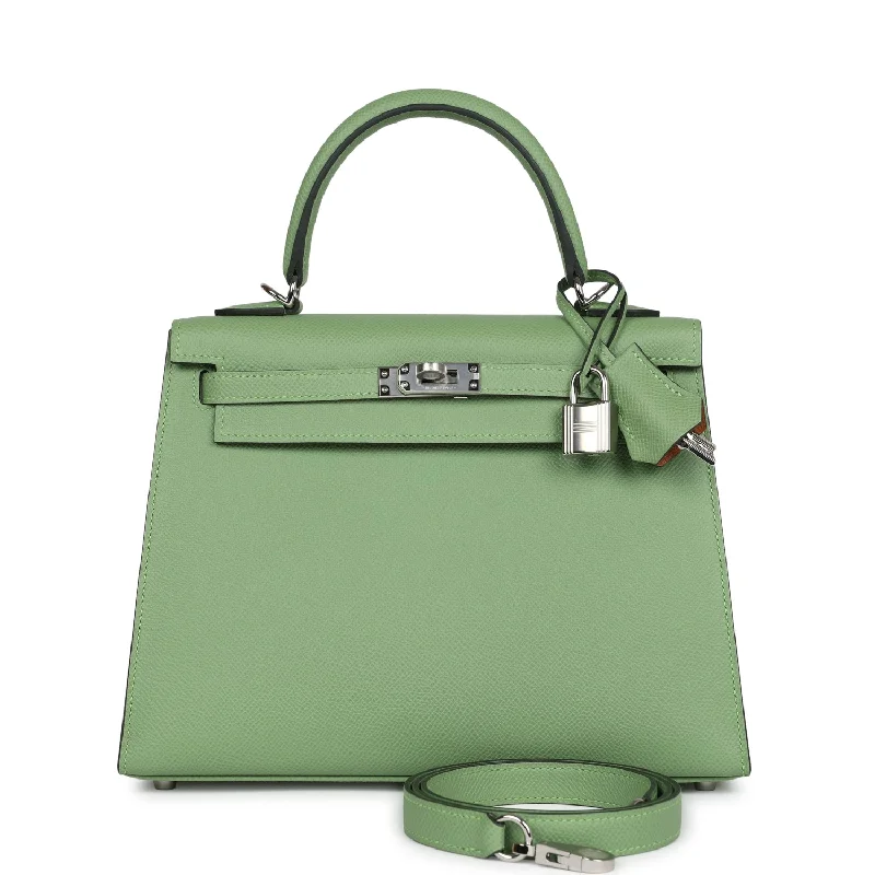 Hermes handbags with creative detailing -Hermes Special Order (HSS) Kelly Sellier 25 Vert Criquet Verso Epsom Palladium Hardware