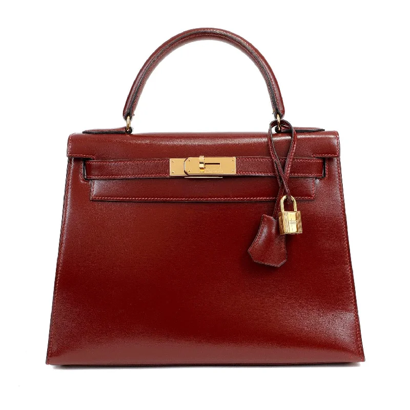 Hermes bags with artistic finishes -Hermes Vintage 28cm Rouge H Box Calf Kelly w/ Gold Hardware